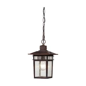 Cove Neck 12 in. 1-Light Rustic Bronze Dimmable Outdoor Pendant Light with Clear Seed Glass and No Bulbs Included