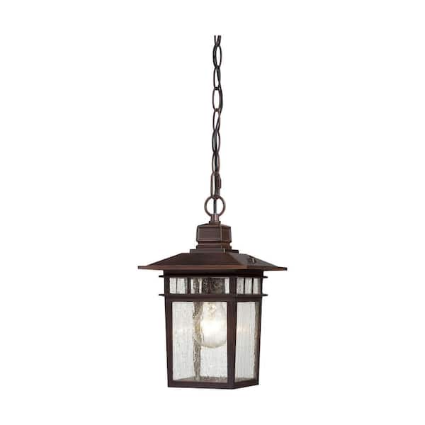 SATCO Cove Neck 12 in. 1-Light Rustic Bronze Dimmable Outdoor Pendant Light with Clear Seed Glass and No Bulbs Included