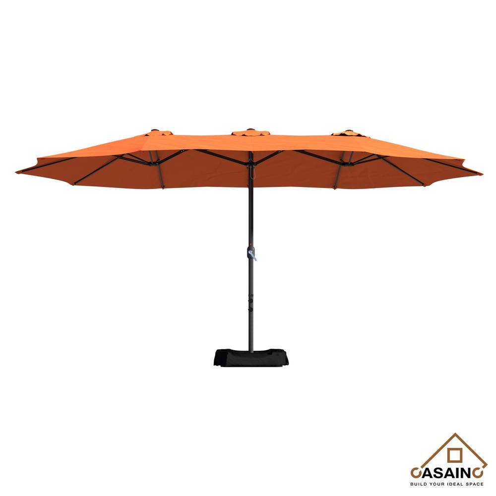 15 ft. Orange Aluminum Double-Sided Market Patio Umbrella with Base