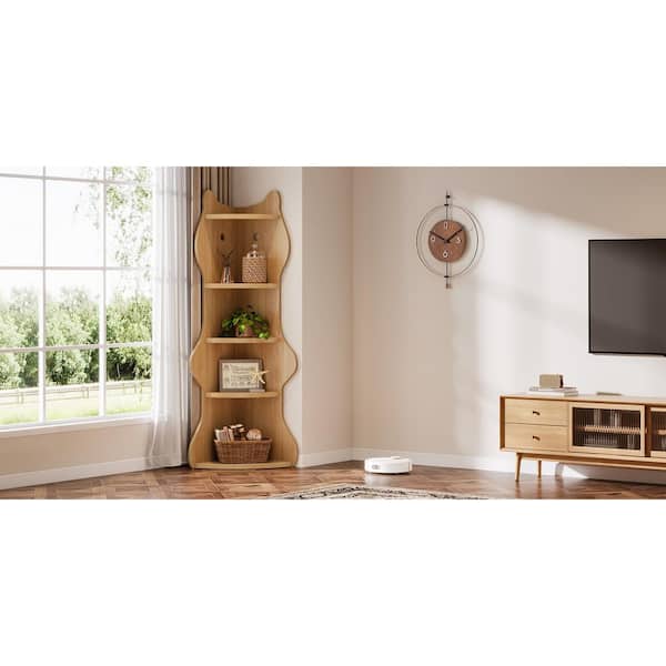 BYBLIGHT Eula 72 in. Tall Brown Wood 5-Shelf Etagere Standard