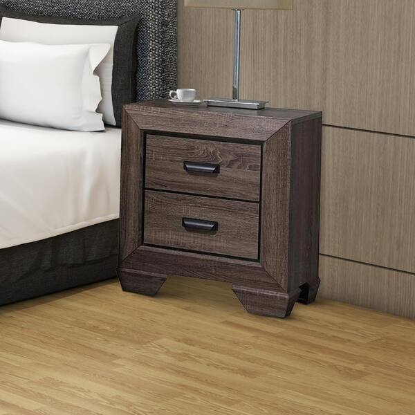 Benjara 2-Drawer Gray Nightstand with Scalloped Feet 23.62 in. L x 16.54  in. W x 26.65 in. H BM185442 - The Home Depot