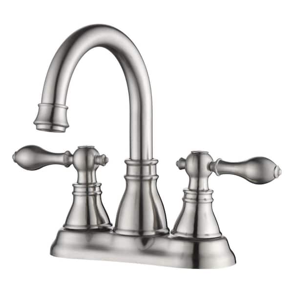Ultra Faucets Kree Signature 4 in. Centerset Double-Handle Bathroom Faucet Rust Resist with Drain Assembly in Brushed Nickel