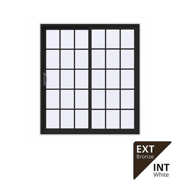 72 in. x 80 in. V-4500 Contemporary Bronze FiniShield Vinyl Left-Hand 15 Lite Sliding Patio Door w/White Interior
