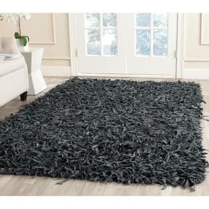 Leather Shag Grey 3 ft. x 5 ft. Solid Area Rug