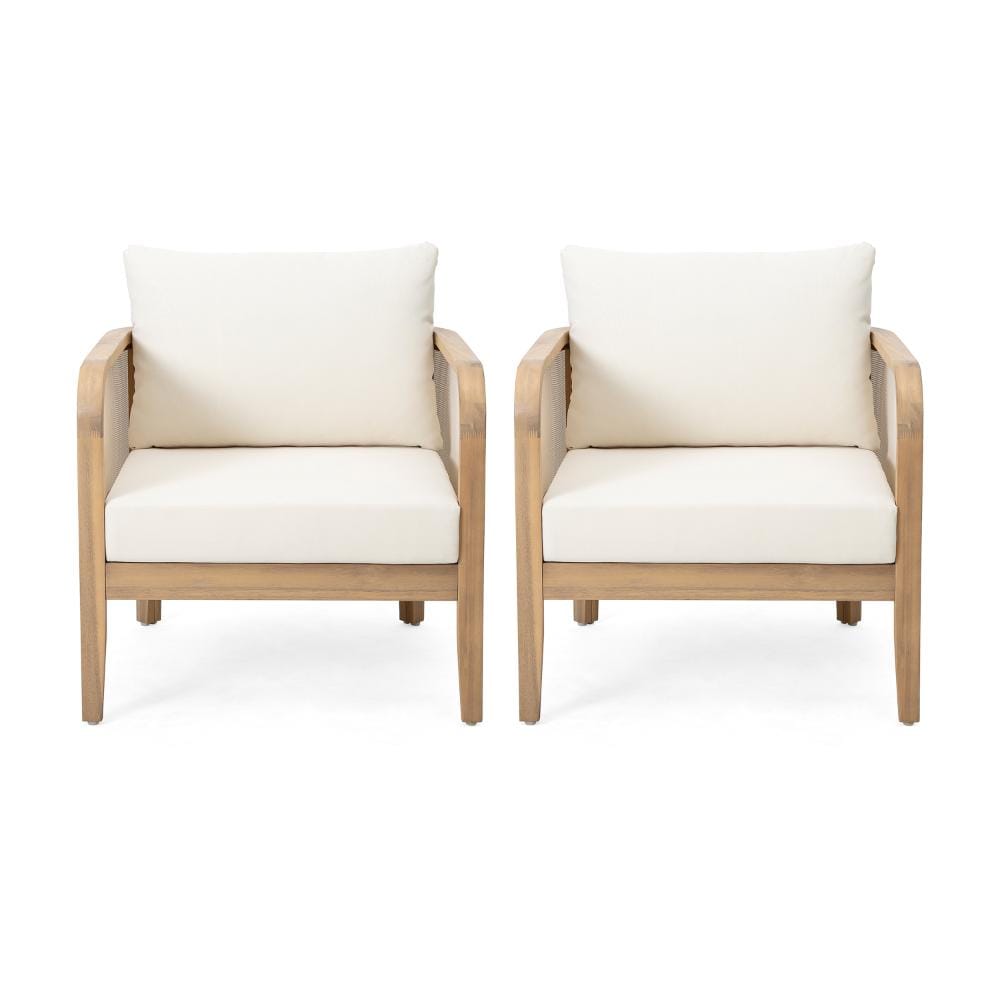28.5 in. W x 24.8 in. H 2pc Acacia Wood Patio Chairs, Textilene, 400lbs, Light Teak, Beige Waterproof Cushion price history on PriceWatchPro