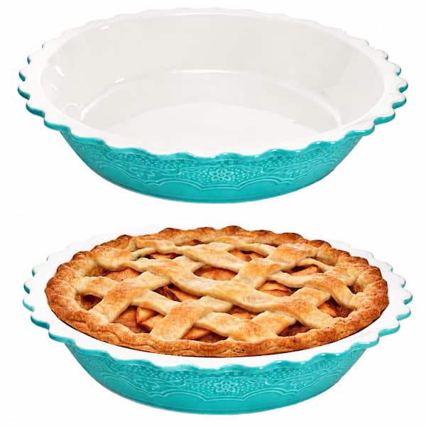 2 Pack 11 Inch Round Blue Ceramic Pie Pans 55 Ounce Deep Pie Dishes for Baking and Serving