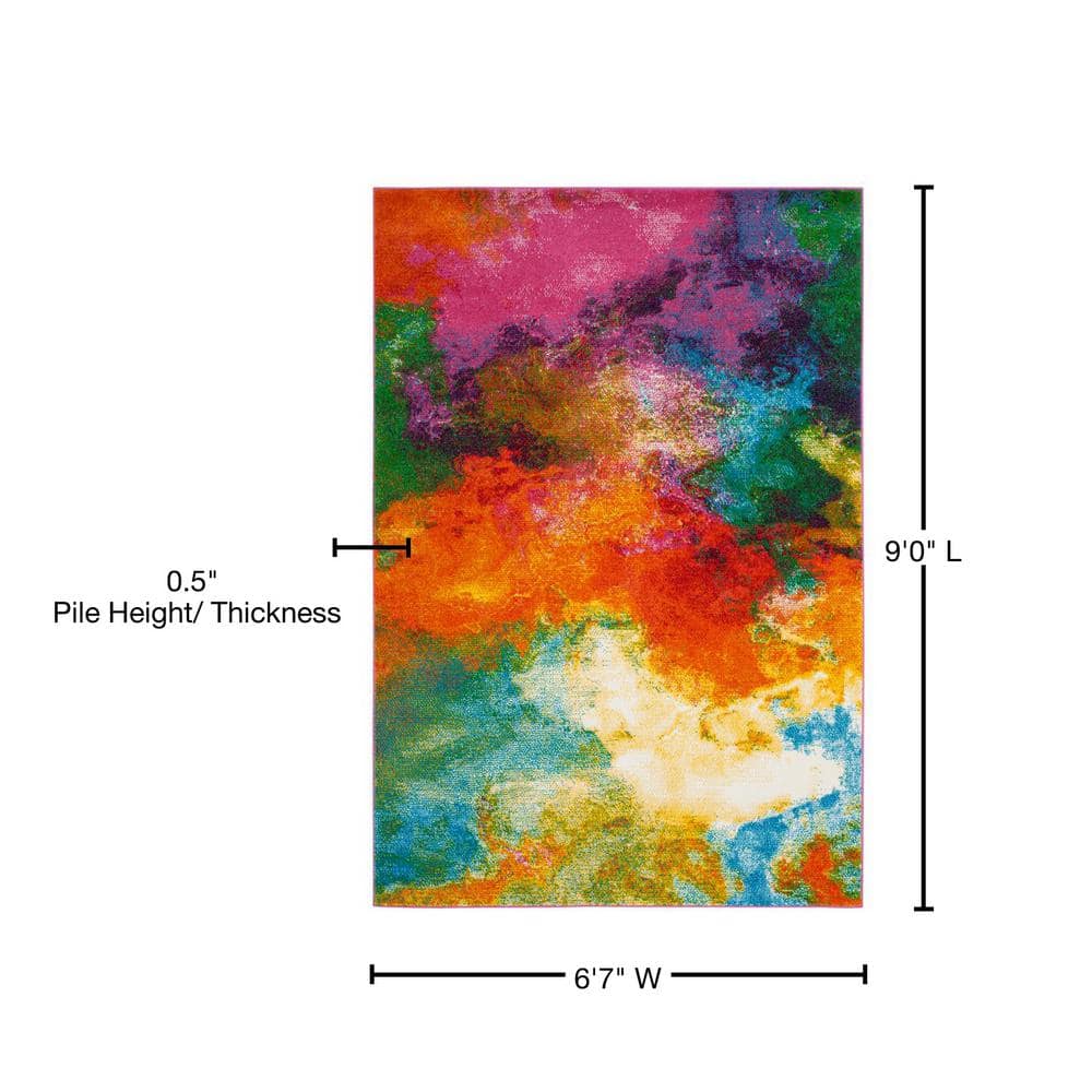 Vibrant Multicolor Abstract Synthetic Area Rug 6'7" x 9'