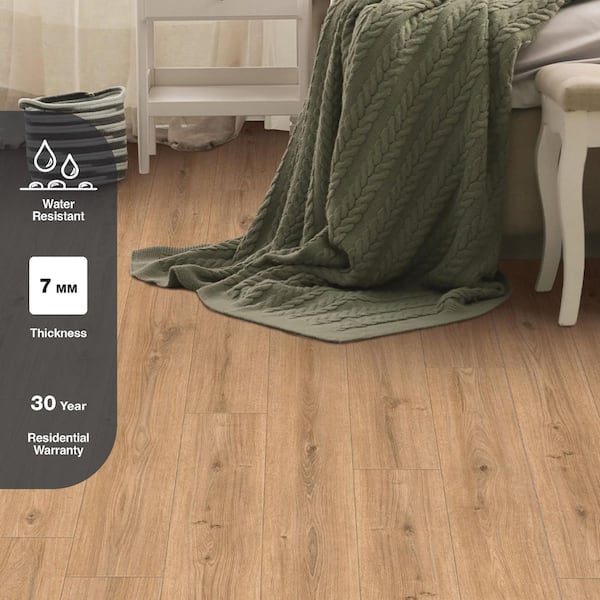 Tully River Oak 7 mm T x 7.56 in. W Water Resistant Laminate Flooring (26.6 sqft/case)