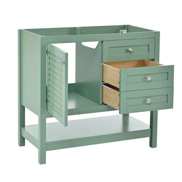 Unbranded 35.03 in. Bath Vanity Cabinet without Top in Light Green Unassembled with 2 Drawers& Soft Closing Doors, Solid Wood Feet