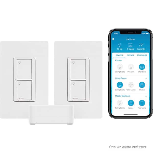 Caseta Smart Lighting Switch (2 Count) Starter Kit with Smart Hub, Neutral Wire Required (CASETA-2SW-HD)