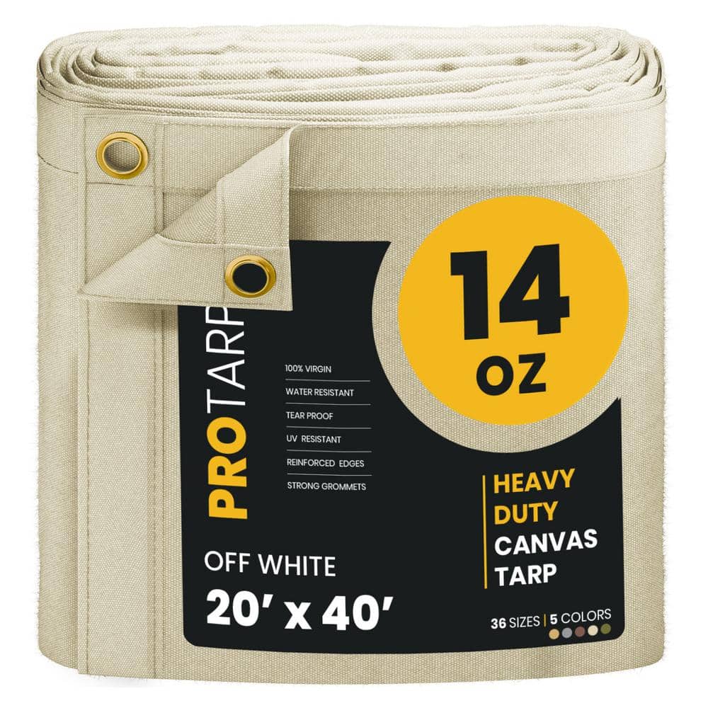 Heavy Duty 14 OZ Water Resistant Canvas Tarp, UV Resistant Tarpaulin Cover Off White 20X40 price history on PriceWatchPro