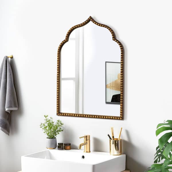 Gold 24 in W x 36 in. H Floor Mirror Unique Arch Top Framed Accent Mirror Wall Mounted Vanity Mirror