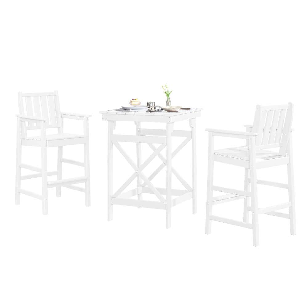 3-Piece All-Weather HDPE Adirondack Chair Outdoor Bar Set - Patio Bar Height Table and 2 Bar Stools, White price history on PriceWatchPro