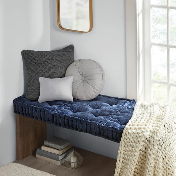 Intelligent Design Charvi Navy 20 in. W x 20 in. L Polyester Chenille Square Floor Pillow Cushion