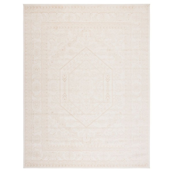 Adirondack Ivory/Beige 9 ft. x 12 ft. Border Medallion Area Rug