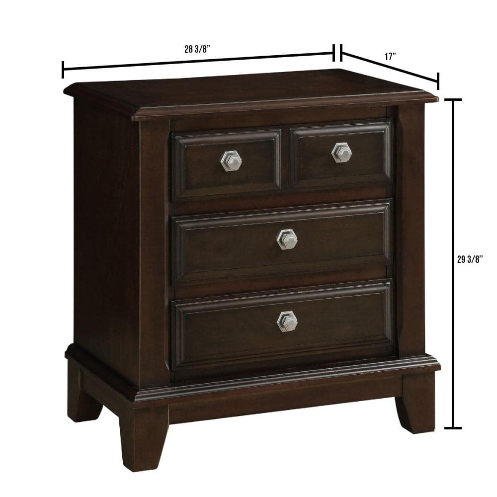 Litchville Brown Cherry 4-Drawer Transitional Nightstand