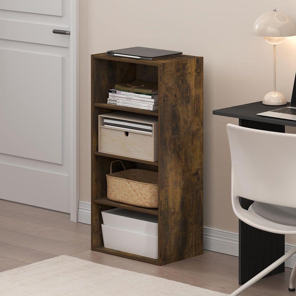 Furinno Basic 35.04 in. Tall Amber Pine Wood 4-Shelf Open Shelf