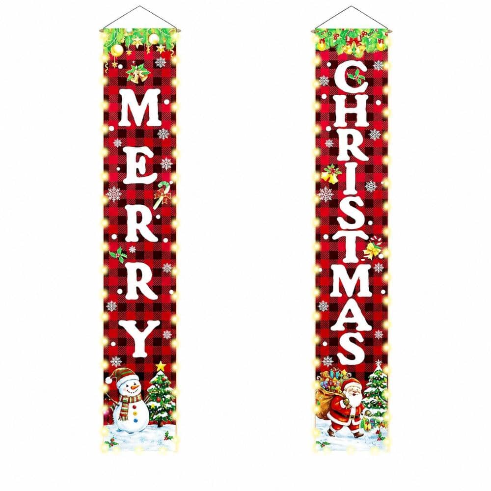 Justincity 70 in Christmas Lighted Fabric Banner with LED Letters, Waterproof Hanging Porch Decor