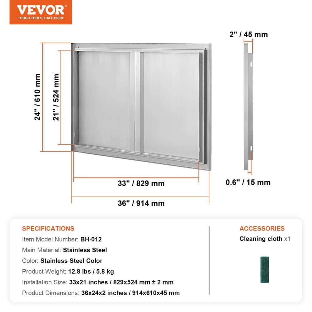 Stainless Steel Double Outdoor Kitchen Access Door, 36x24 Inch