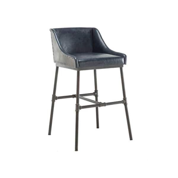 Benjara 26 in. Brown and Black Low Back Metal Frame Bar Stool with Leather Seat