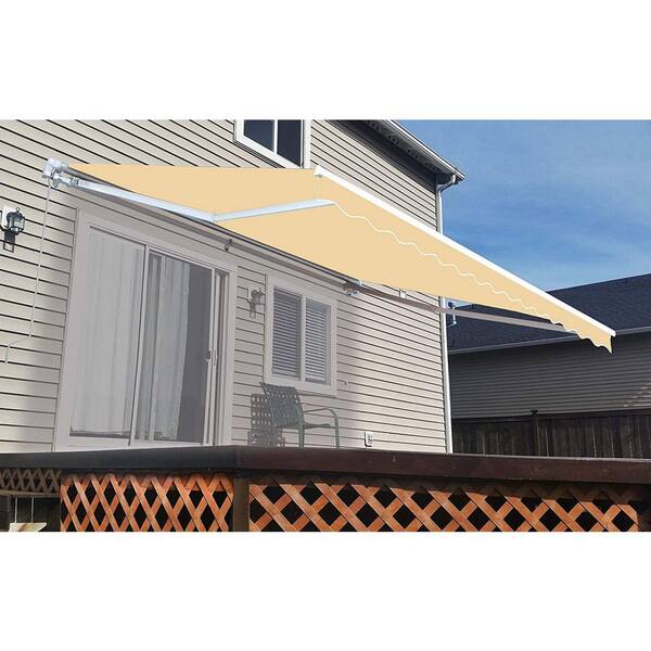 Aleko 13 Ft Manual Patio Retractable Awning 120 In Projection In Ivory Aw13x10ivory29 Hd The Home Depot