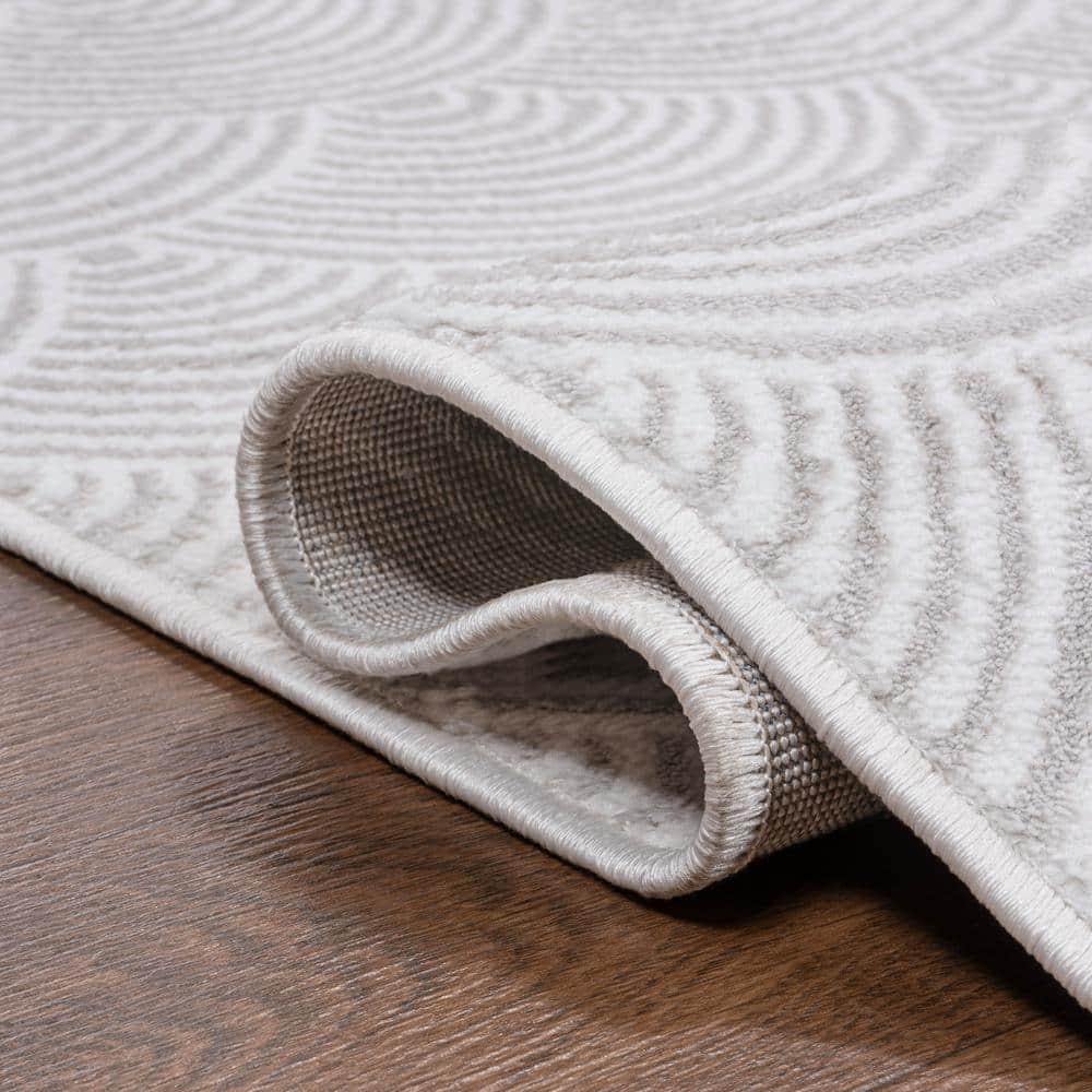 Porter White and Light Gray Geometric Polyester Area Rug
