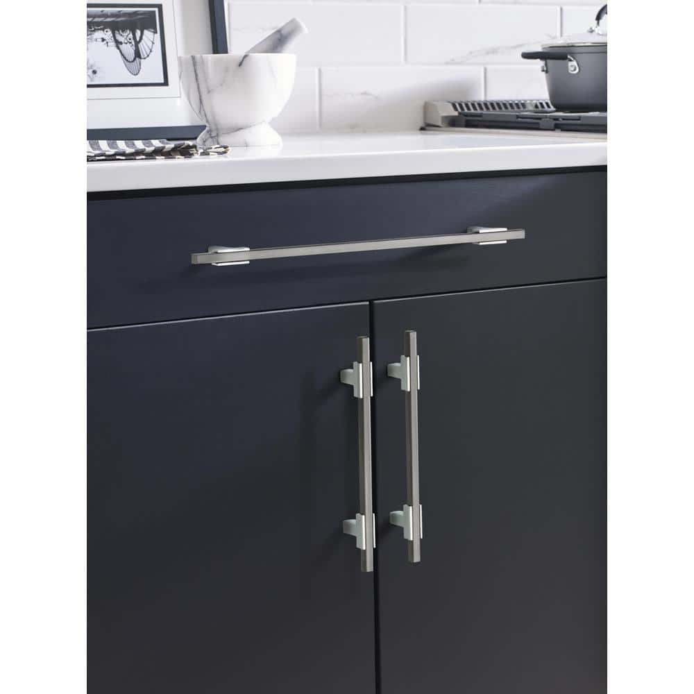 Modern Polished Chrome and Black Chrome Bar Pull with Mounting Hardware