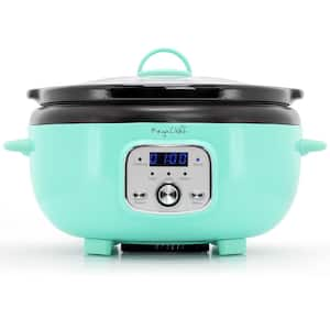 3. 6 qt. Oval Electric Digital Slow Cooker in Turquoise Teal with Black Pot