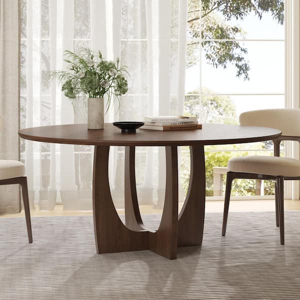 Arch Walnut Colored Wood 42" 4 Legs Cross Base Dining Table for 6