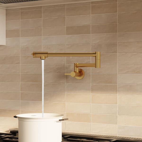 Wall Mounted Cold-Water Pot Filler with Handle in Brushed Gold