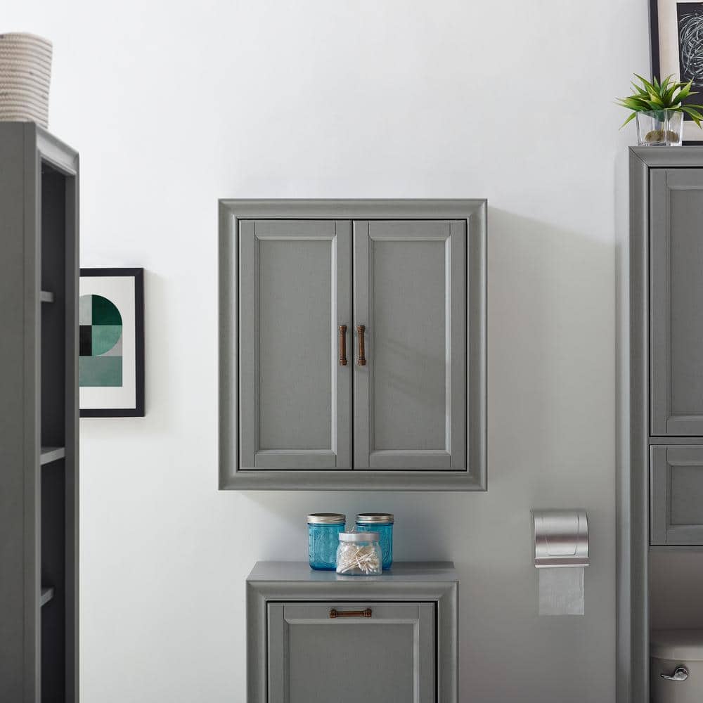 Tara Vintage Gray Pine Wood Wall Cabinet with Antique Bronze Hardware