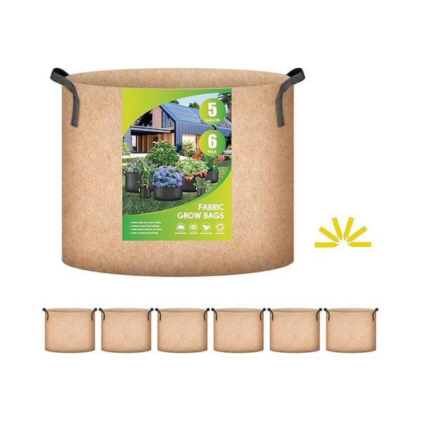 5 gal. Plant Grow Bags 6-Pack Tan Heavy Duty Fabric Pots with Nylon Handles Aeration and Drainage 2024 Version