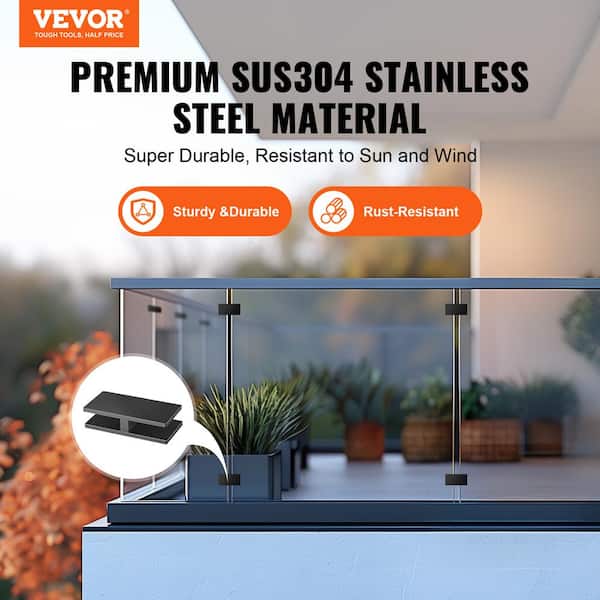 Glass Clamp 4-PCS Railing Bracket 0.8 in. H x 2 in. W Black 304 Stainless Steel for 0.31 to 0.47 in. Stair Railing Kit