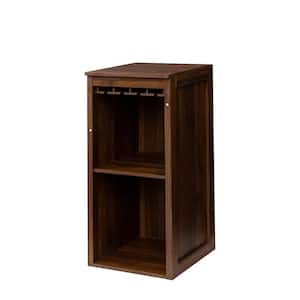 Brown Freestanding Wood Bar Cabinet Wine Rack with Glass Cup Holders and Storage Shelves for Kitchen Dining Room