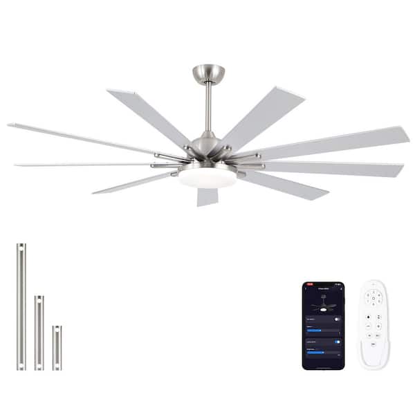 Coastal 72 in. Smart Indoor Brushed Nickel Large Ceiling Fan with Light, Remote Control and App Control