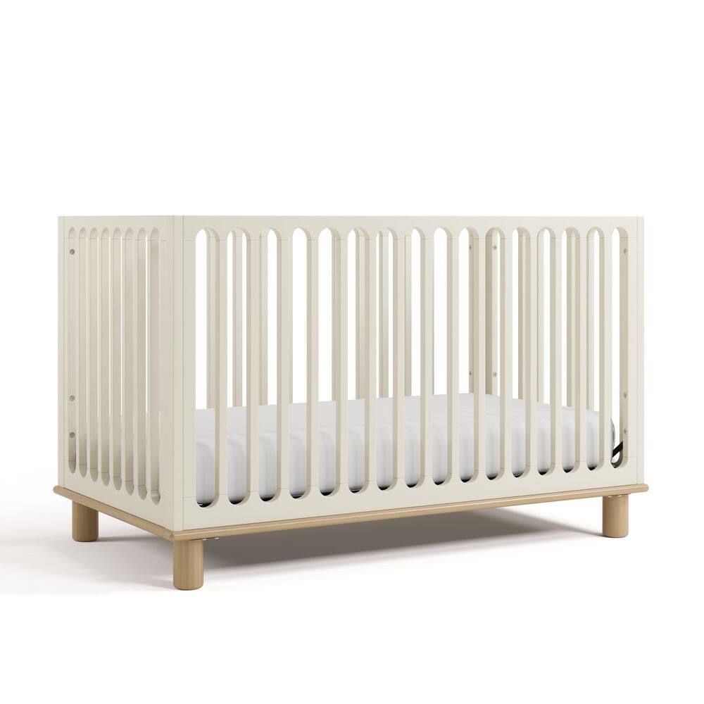 Sicily Frosted Oat with Driftwood 3-in-1 Convertible Crib with Bonus Toddler Guardrail