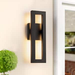 Stak 14 in. Black Industrial Aluminum Square Outdoor Light Integrated LED 3000K Hardwired Waterproof Wall Lantern Sconce