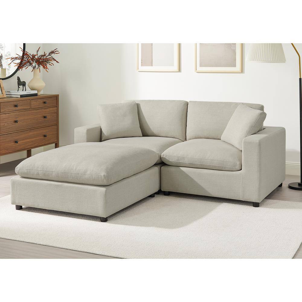 Casella 80 in. Square Arm 3-Piece Polyester Fabric Straight Chofa Sectional