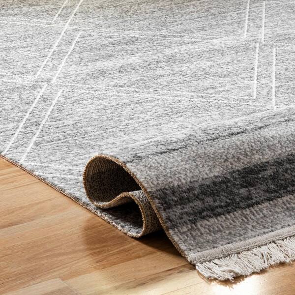 Gray and White Striped Outdoor Rug, Cotton, 3'x5' Under Mat Rug