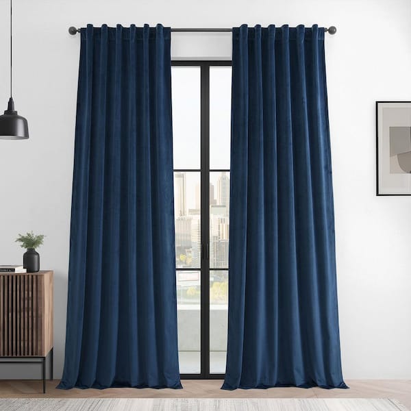 Deep Cobalt Blue Basic Deluxe Velvet 50 in. W x 108 in. L Rod Pocket Room Darkening Curtain Pair (2 Panels)