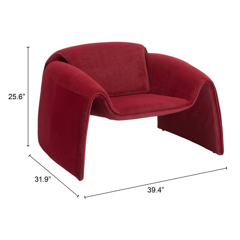 Horten Red Velvet Modern Accent Chair with Metal Frame
