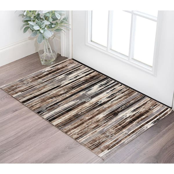 2 ft. x 3 ft. Brown Ivory and Tan Abstract Washable Non Skid Area Rug