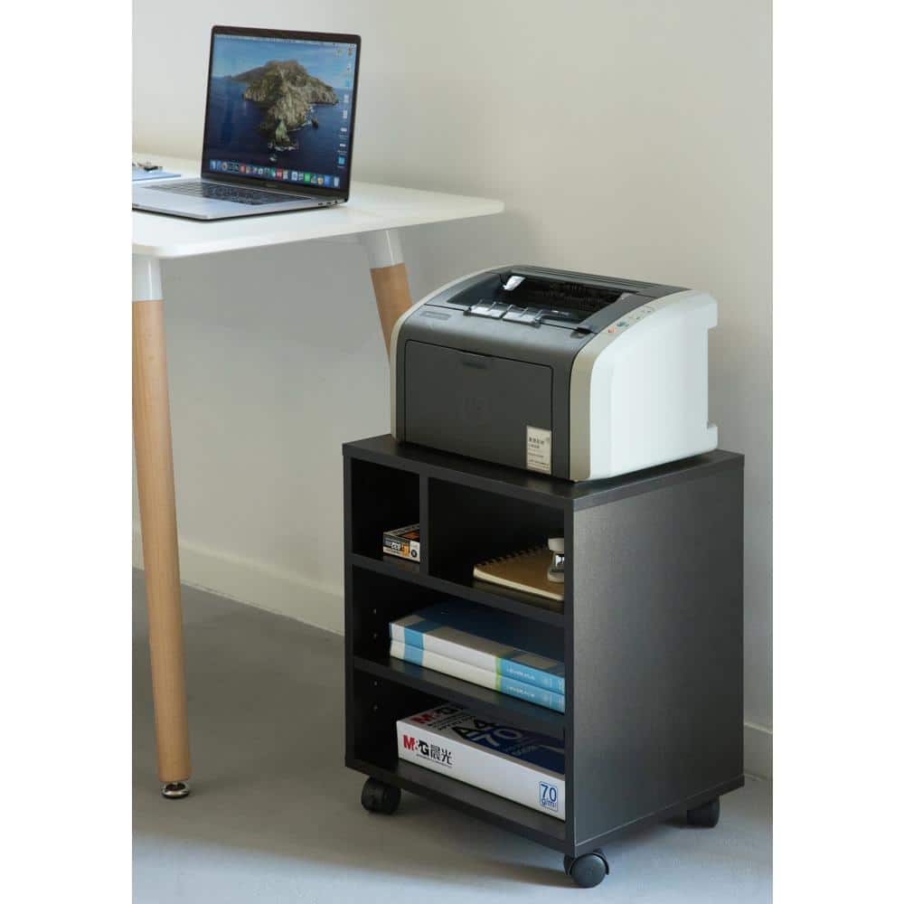 Black Wooden Office Storage Printer Stand with Wheels