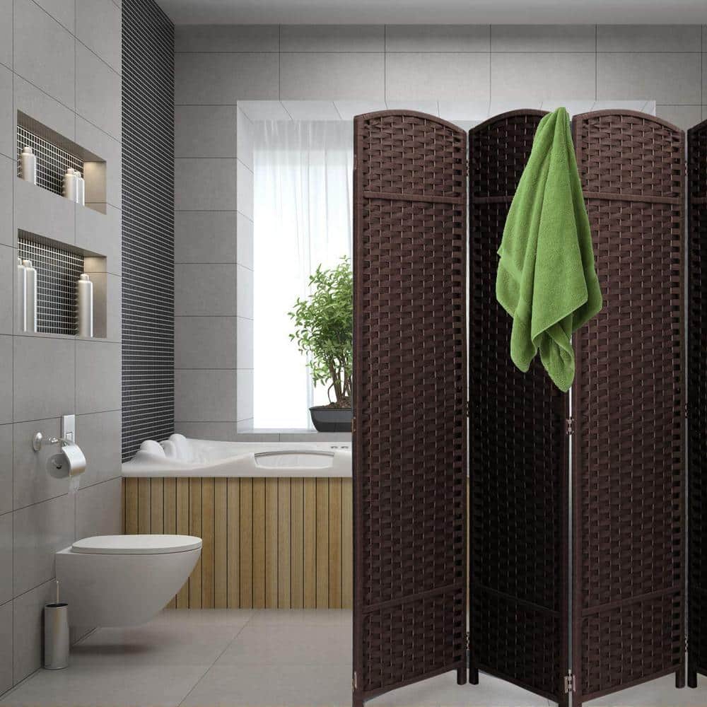 Chocolate Brown 8-Panel Folding Room Divider with Woven Straps