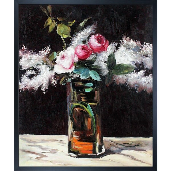 LA PASTICHE Roses et Lilas by Edouard Manet Studio Black Wood Framed Abstract Oil Painting Art Print 21.5 in. x 25.5 in.