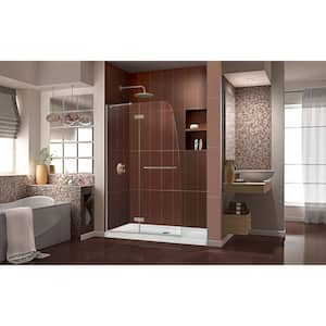 Aqua Ultra 36 in. x 48 in. x 74.75 in. Semi-Frameless Hinged Shower Door in Brushed Nickel with Center Drain Base
