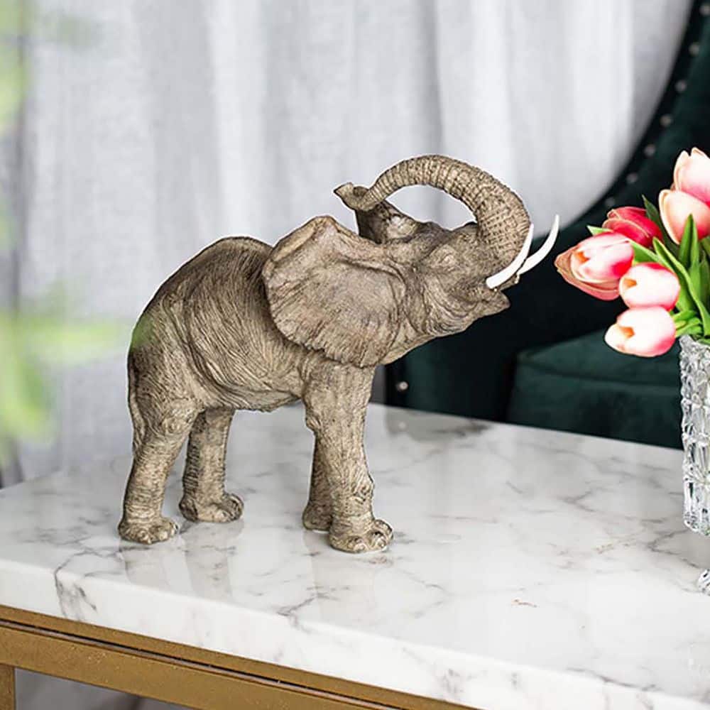 Brown 15 in. x 12 in. Polystone Elephant Accent Ornament, Art Figurine Deco