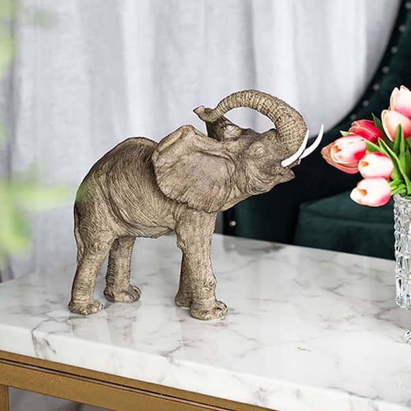 TENGYA LLC Brown 15 in. x 12 in. Polystone Elephant Accent Ornament, Art Figurine Decorative Sculpture for Home Decoration Gift