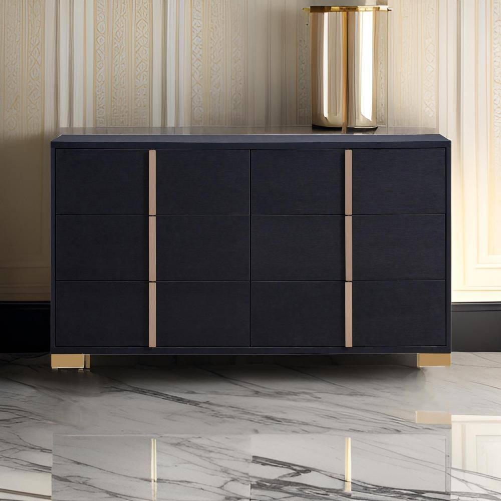 Black and Gold 6-Drawer 58.5 in. W Dresser without Mirror