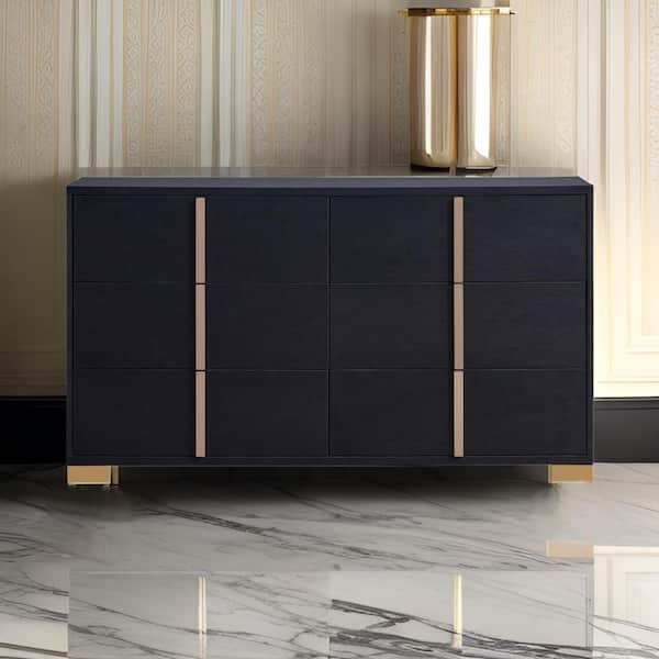 Benjara Black and Gold 6-Drawer 58.5 in. W Dresser without Mirror